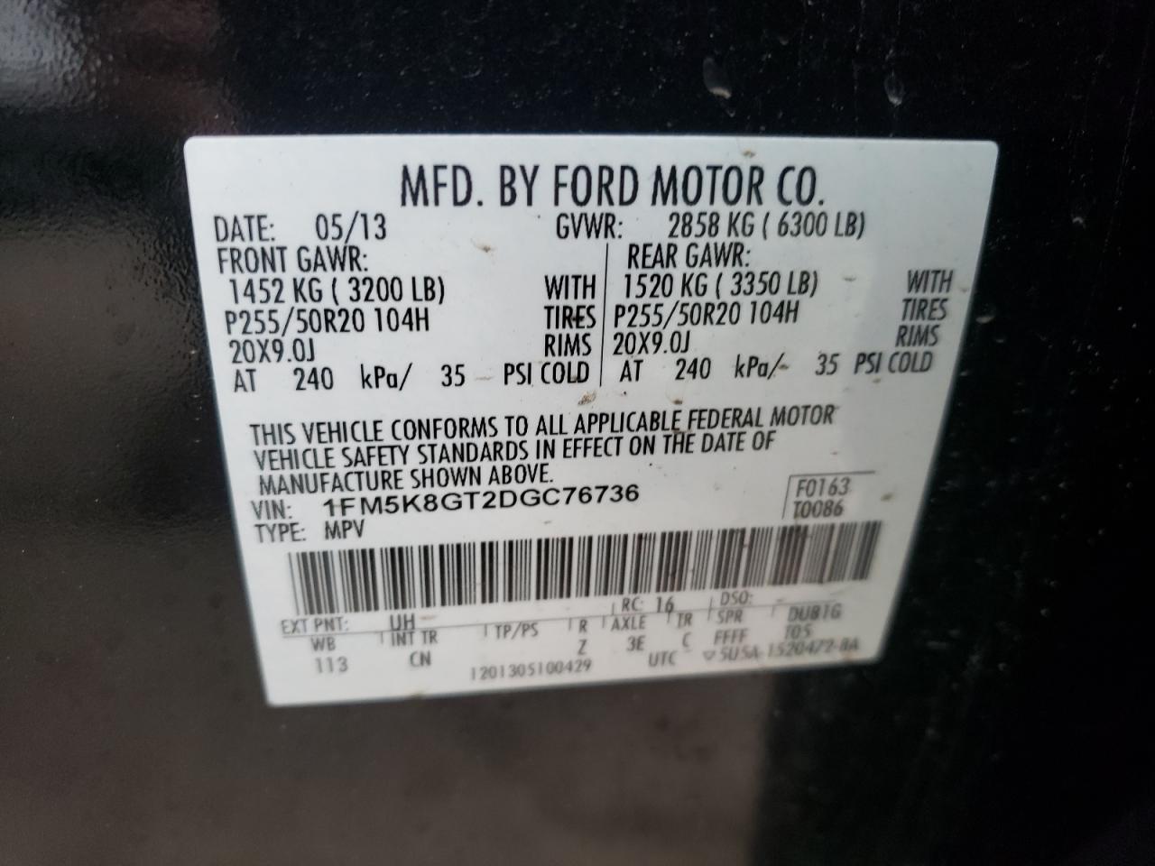 Photo 10 from auction – 2013 FORD EXPLORER S with VIN 1FM5K8GT2DGC76736