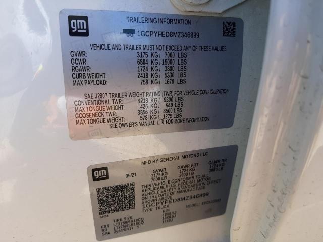 Photo 10 from auction – 2021 CHEVROLET SILVERADO with VIN 1GCPYFED8MZ346899