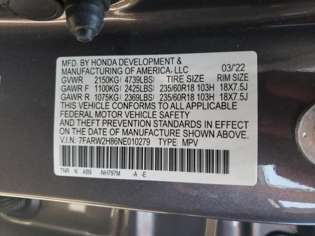 Photo 10 from auction – 2022 HONDA CR-V EXL with VIN 7FARW2H86NE010279