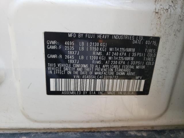 SUBARU OUTBACK 2. 2015 with VIN 4S4BSALC4F3319712 - Photo from auction