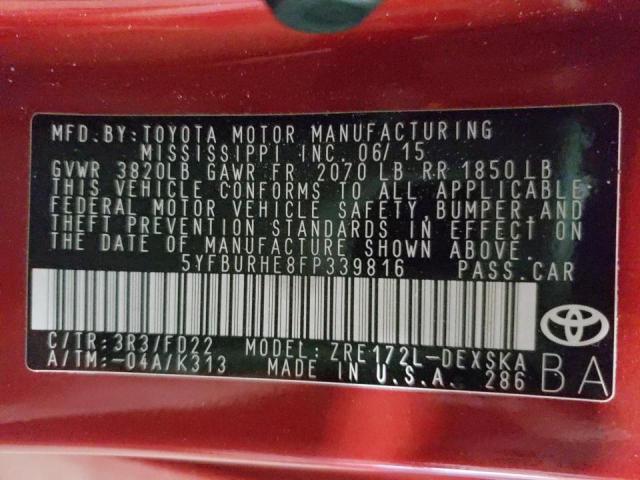 Photo 10 from auction – 2015 TOYOTA COROLLA L with VIN 5YFBURHE8FP339816