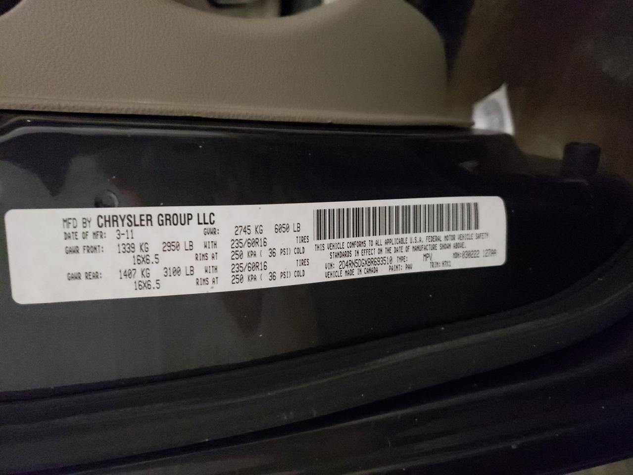 Photo 10 from auction – 2011 DODGE GRAND CARA with VIN 2D4RN5DGXBR693510