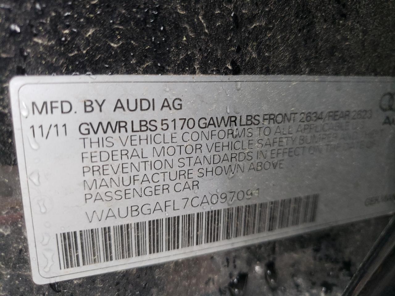 Photo 11 from auction – 2012 AUDI S4 PREMIUM with VIN WAUBGAFL7CA097091