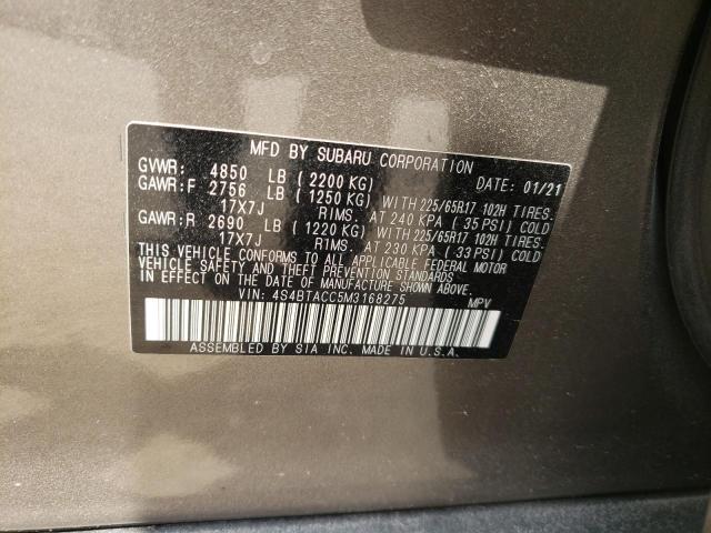 Photo 10 from auction – 2021 SUBARU OUTBACK PR with VIN 4S4BTACC5M3168275