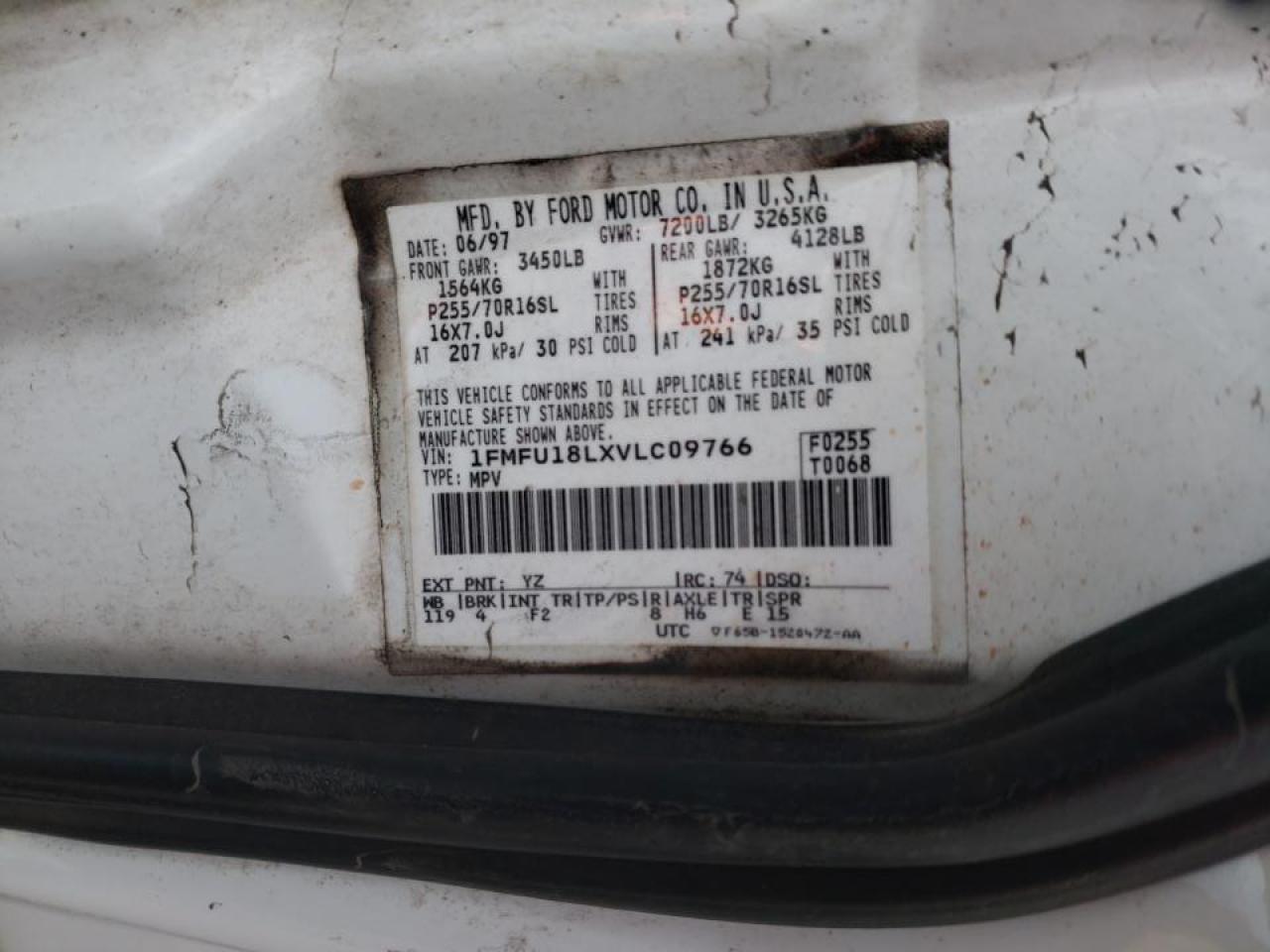 Photo 10 from auction – 1997 FORD EXPEDITION with VIN 1FMFU18LXVLC09766