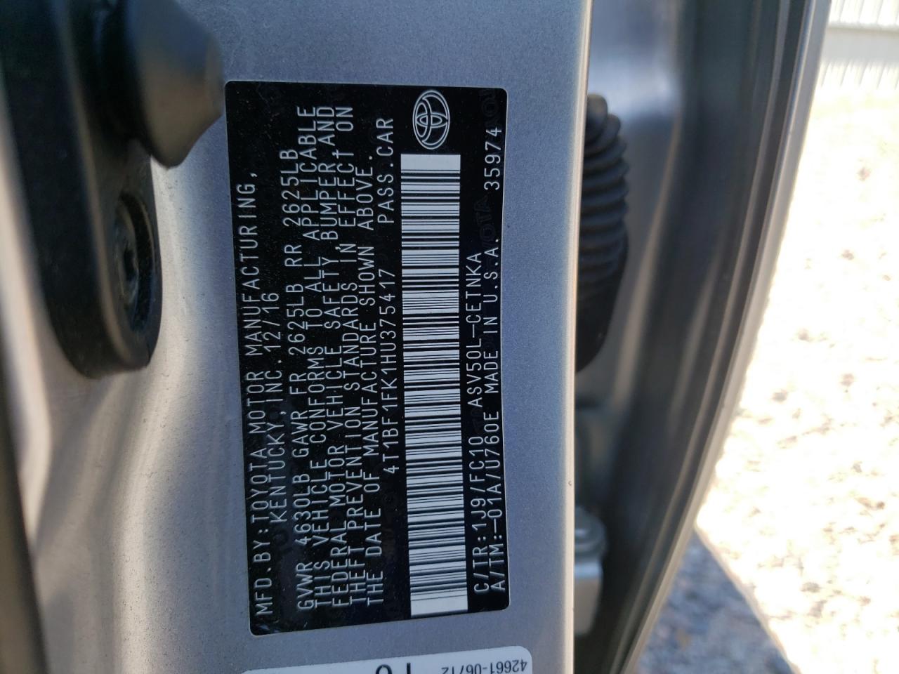 Photo 10 from auction – 2017 TOYOTA CAMRY LE with VIN 4T1BF1FK1HU375417