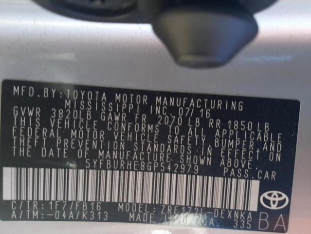 Photo 10 from auction – 2016 TOYOTA COROLLA L with VIN 5YFBURHE8GP542979