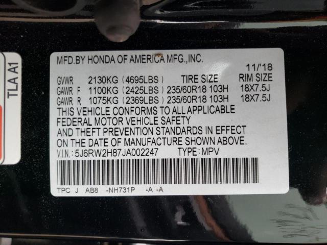 Photo 10 from auction – 2018 HONDA CR-V EXL with VIN 5J6RW2H87JA002247