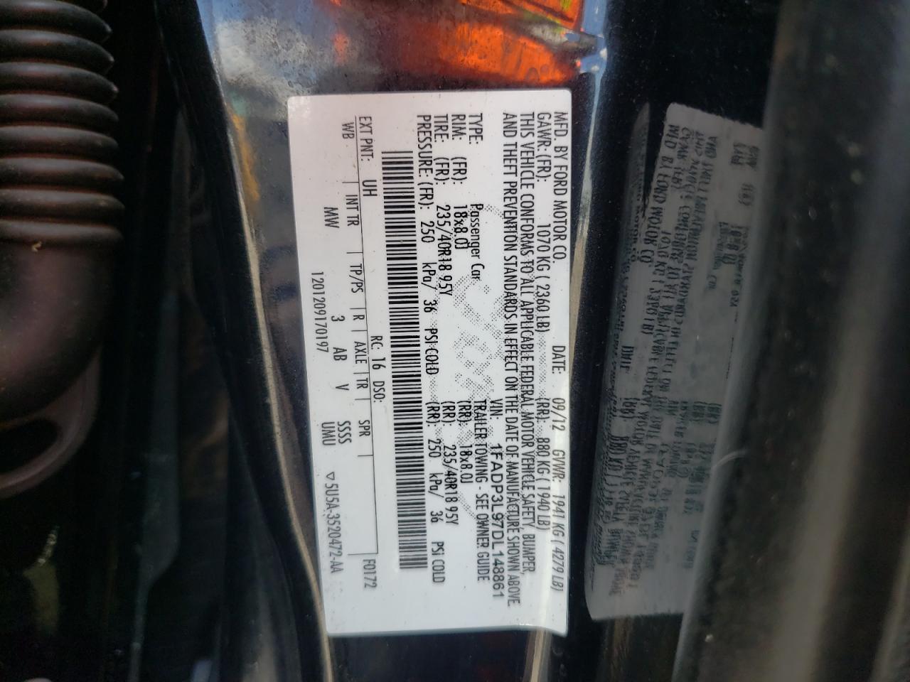 Photo 10 from auction – 2013 FORD FOCUS ST with VIN 1FADP3L97DL148861