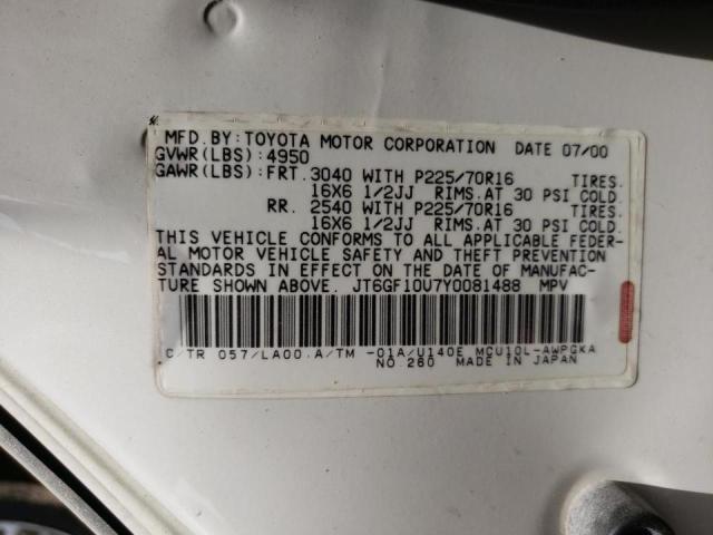 Zdjęcie 10 z aukcji – 2000 LEXUS RX 300 z VIN JT6GF10U7Y0081488
