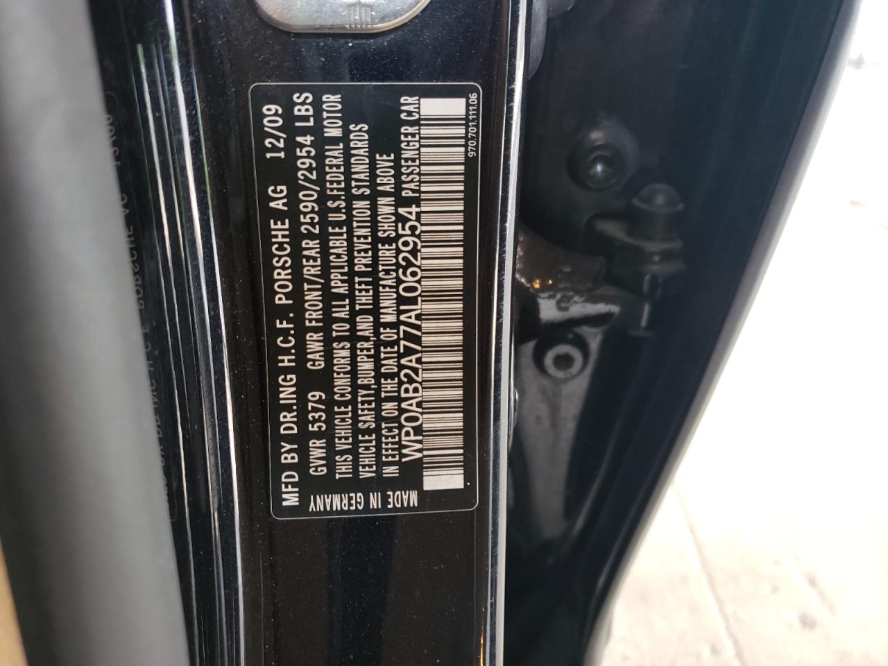 Photo 10 from auction – 2010 PORSCHE PANAMERA S with VIN WP0AB2A77AL062954