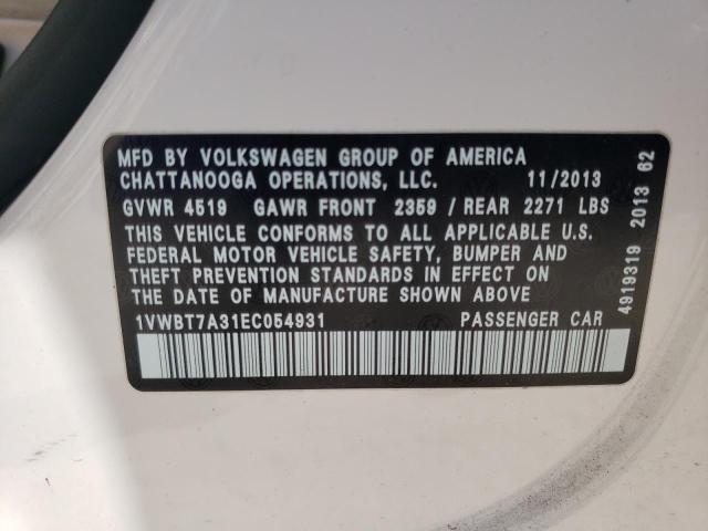 Photo 10 from auction – 2014 VOLKSWAGEN PASSAT SE with VIN 1VWBT7A31EC054931