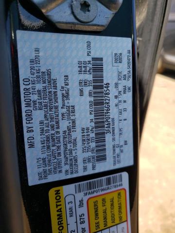 FORD FUSION SE 2016 with VIN 3FA6P0T96GR278546 - Photo from auction