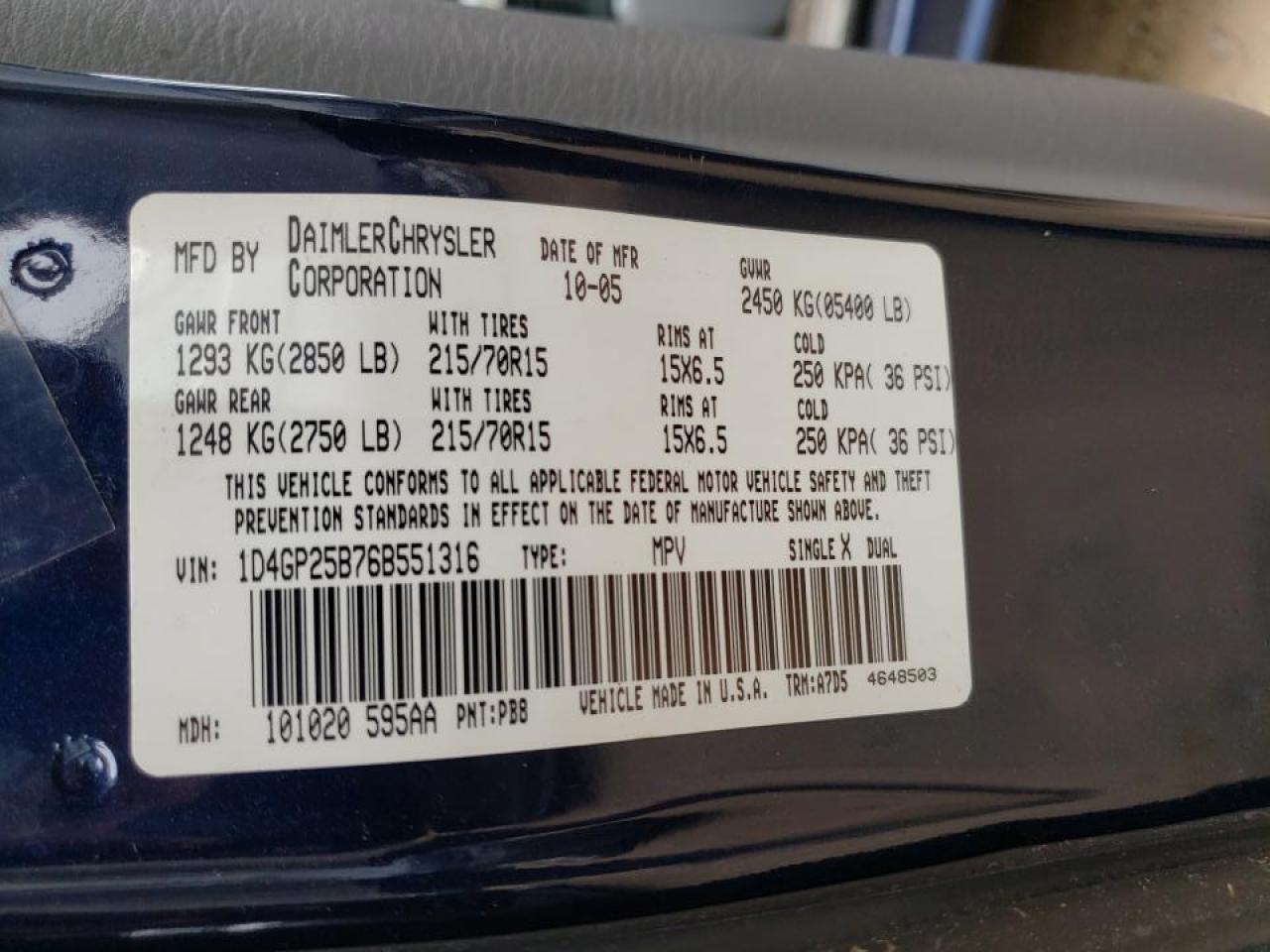 Photo 10 from auction – 2006 DODGE CARAVAN SE with VIN 1D4GP25B76B551316