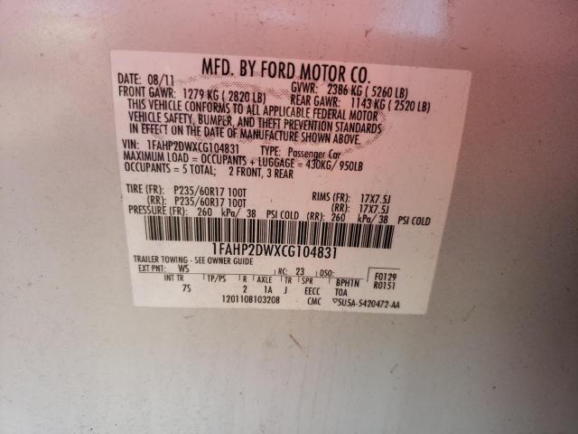 Photo 10 from auction – 2012 FORD TAURUS SE with VIN 1FAHP2DWXCG104831