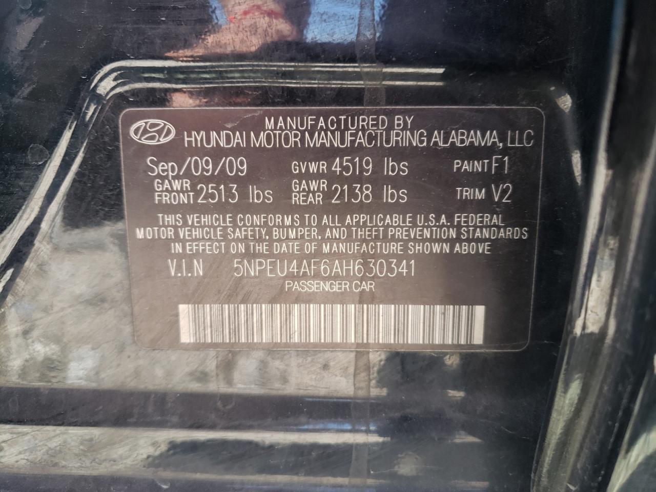 Photo 10 from auction – 2010 HYUNDAI SONATA SE with VIN 5NPEU4AF6AH630341
