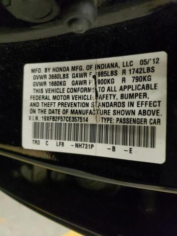 Photo 10 from auction – 2012 HONDA CIVIC LX with VIN 19XFB2F57CE357514