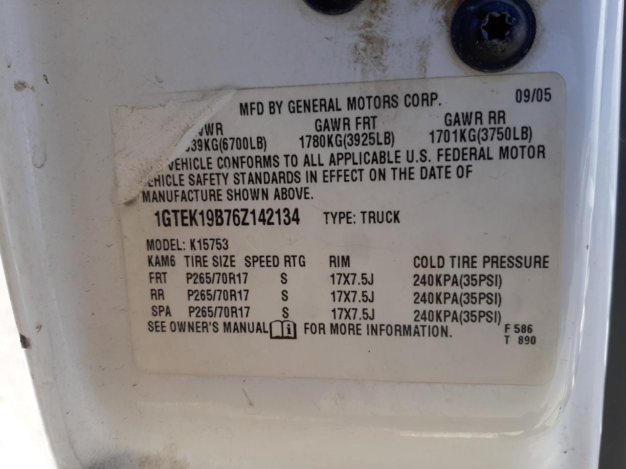 Photo 10 from auction – 2006 GMC NEW SIERRA with VIN 1GTEK19B76Z142134
