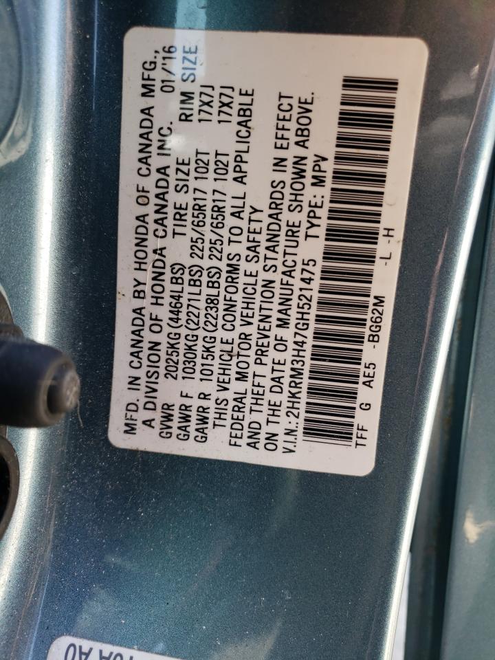 Photo 10 from auction – 2016 HONDA CR-V SE with VIN 2HKRM3H47GH521475