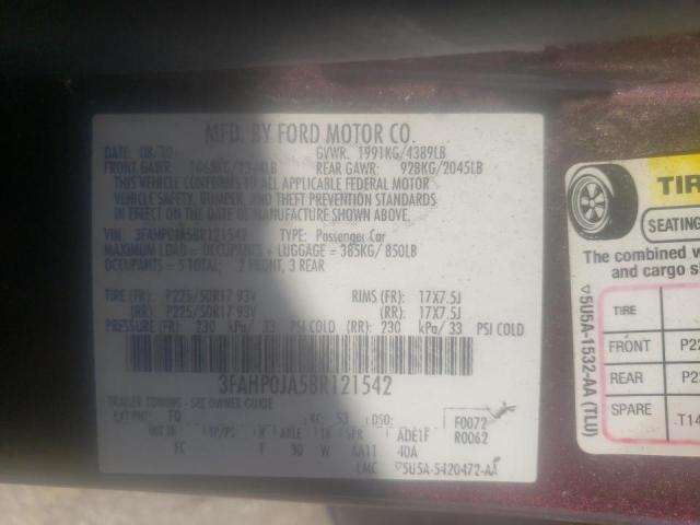 Photo 10 from auction – 2011 FORD FUSION with VIN 3FAHP0JA5BR121542
