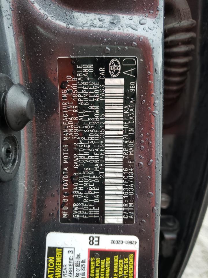 Photo 10 from auction – 2010 TOYOTA COROLLA BA with VIN 2T1BU4EE9AC351215