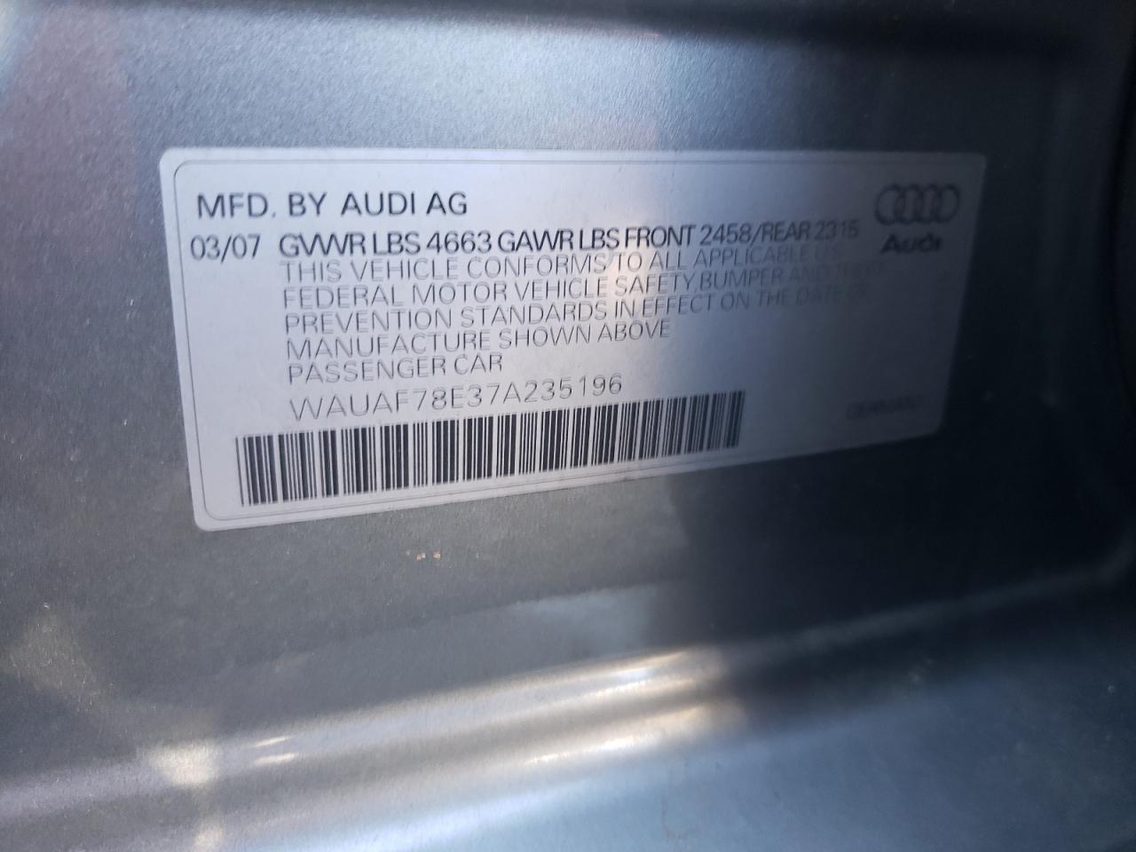 Photo 10 from auction – 2007 AUDI A4 2 with VIN WAUAF78E37A235196