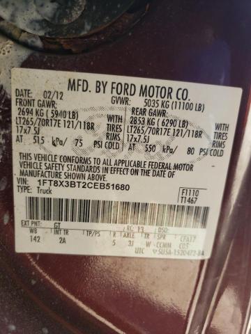 Photo 10 from auction – 2012 FORD F350 SUPER with VIN 1FT8X3BT2CEB51680