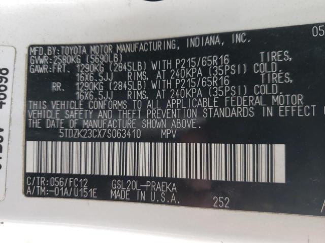 Photo 10 from auction – 2007 TOYOTA SIENNA CE with VIN 5TDZK23CX7S063410