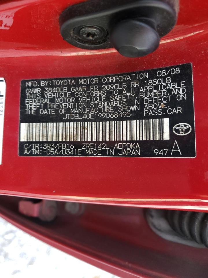 Photo 10 from auction – 2009 TOYOTA COROLLA BA with VIN JTDBL40E199068495