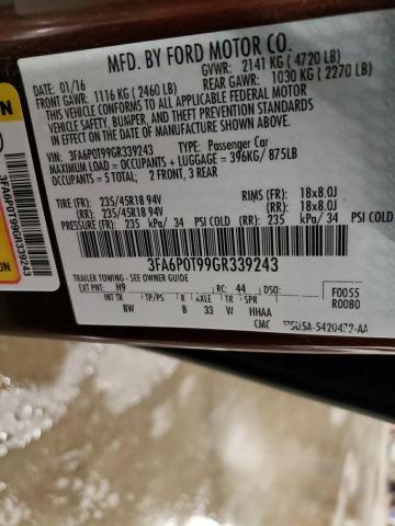 Photo 10 from auction – 2016 FORD FUSION SE with VIN 3FA6P0T99GR339243