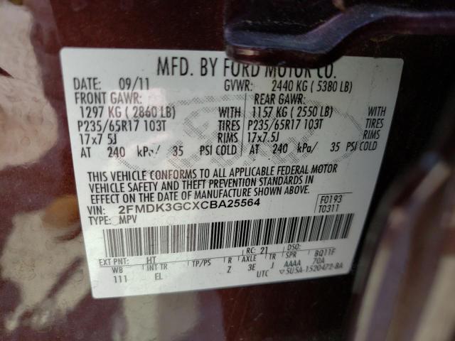 Photo 10 from auction – 2012 FORD EDGE SE with VIN 2FMDK3GCXCBA25564