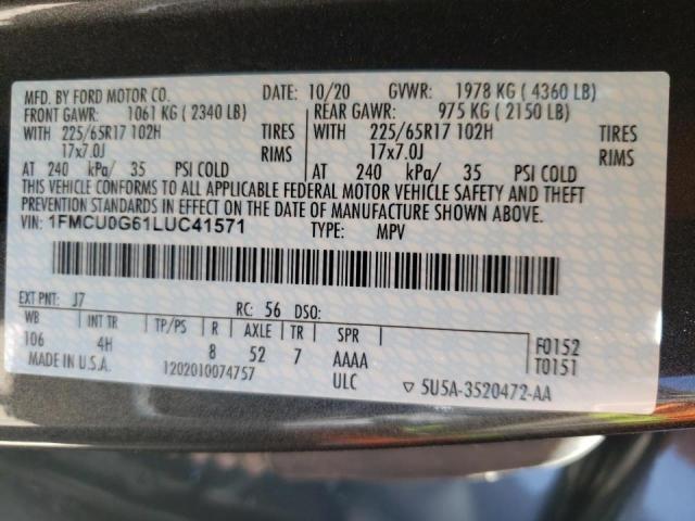 Photo 10 from auction – 2020 FORD ESCAPE SE with VIN 1FMCU0G61LUC41571