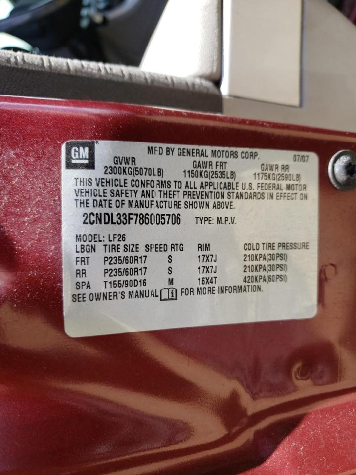 Photo 10 from auction – 2008 CHEVROLET EQUINOX with VIN 2CNDL33F786005706