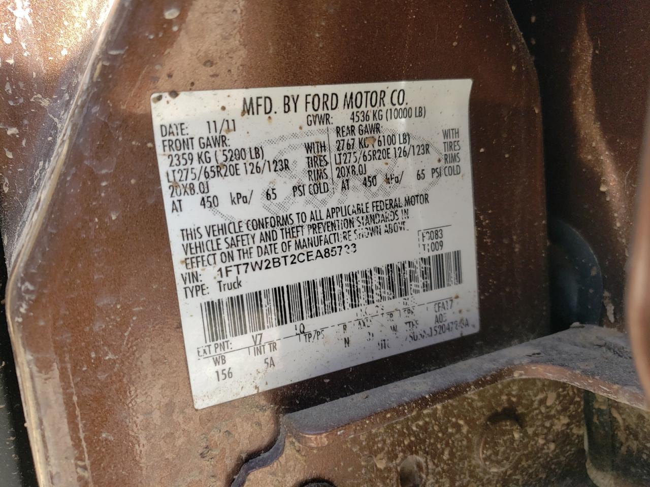 Photo 10 from auction – 2012 FORD F250 SUPER with VIN 1FT7W2BT2CEA85723