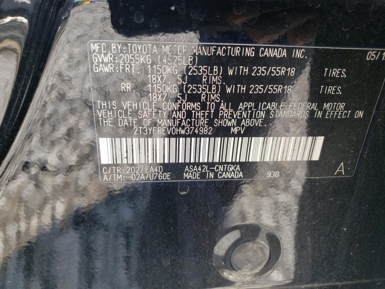 Photo 10 from auction – 2017 TOYOTA RAV4 LIMIT with VIN 2T3YFREV0HW374982