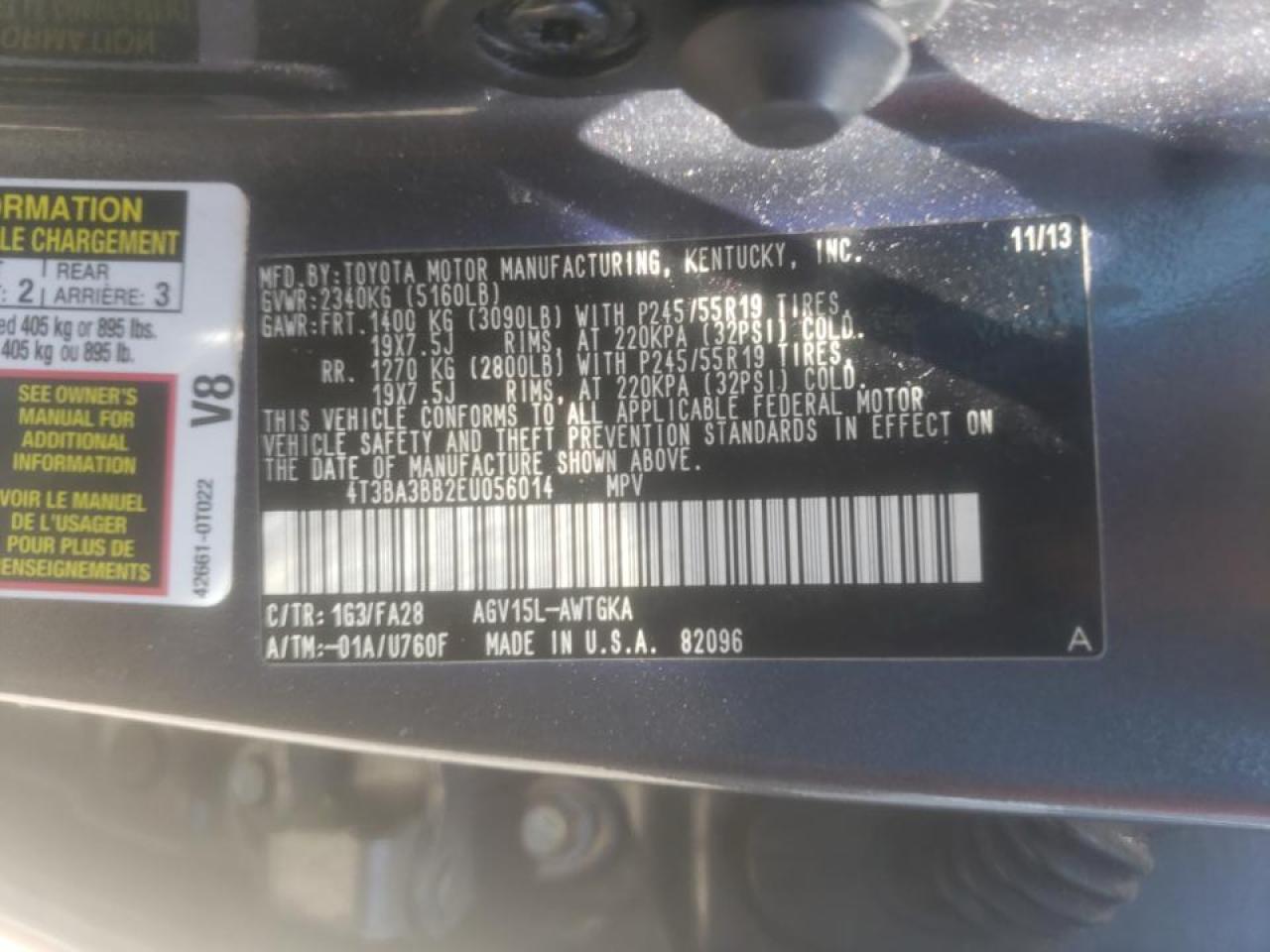 Photo 10 from auction – 2014 TOYOTA VENZA LE with VIN 4T3BA3BB2EU056014