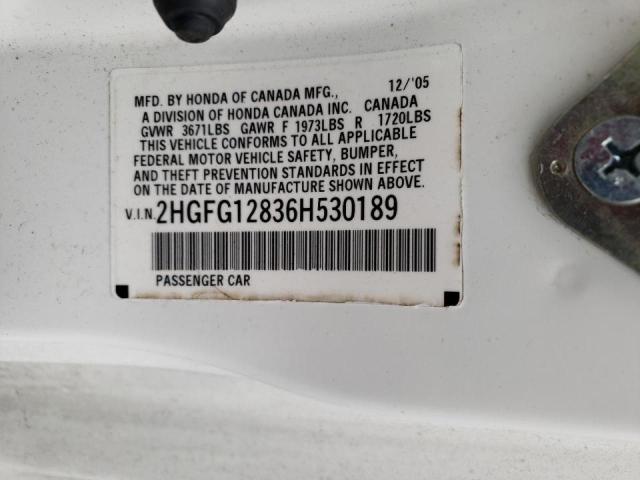 Photo 10 from auction – 2006 HONDA CIVIC EX with VIN 2HGFG12836H530189