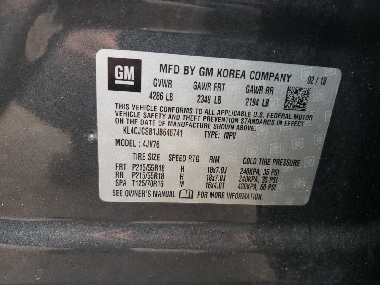 Photo 10 from auction – 2018 BUICK ENCORE ESS with VIN KL4CJCSB1JB646741