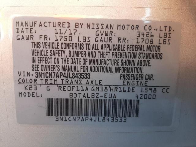 Photo 10 from auction – 2018 NISSAN VERSA S with VIN 3N1CN7AP4JL843533
