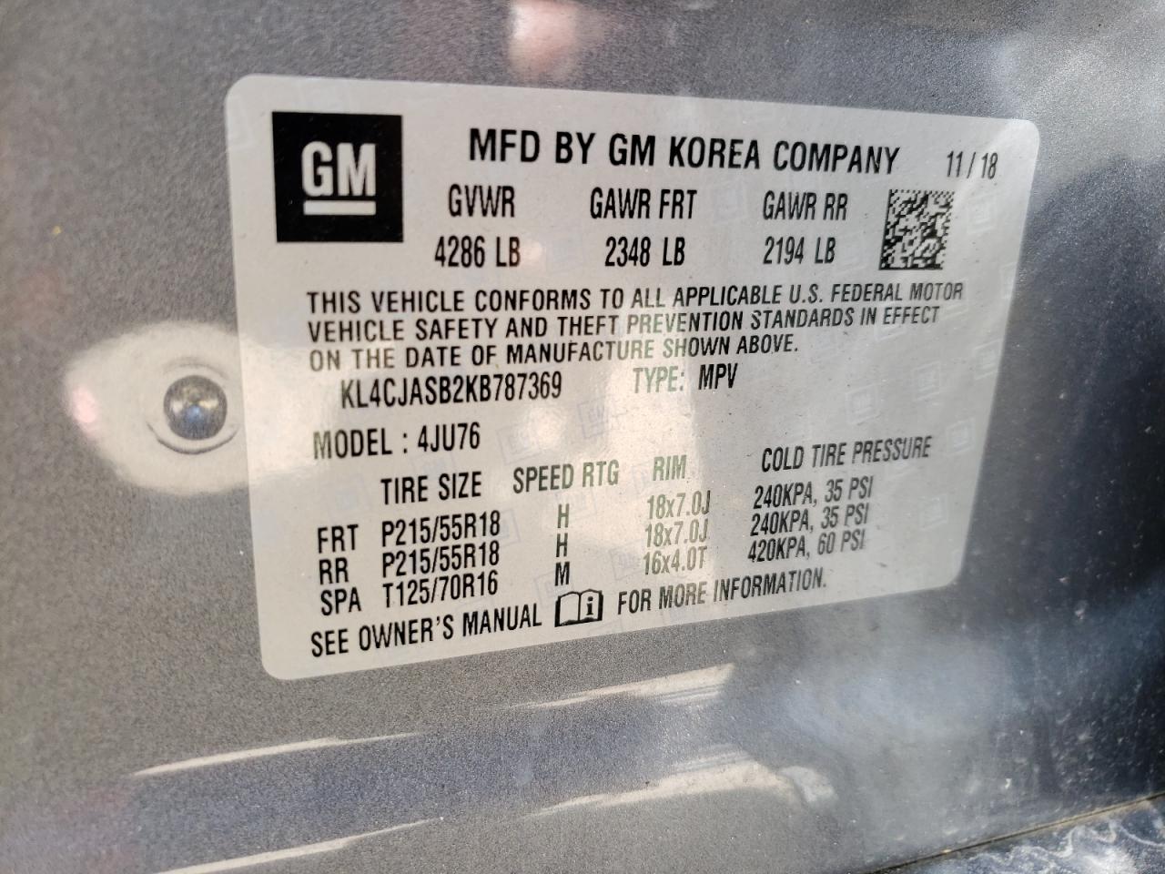 Photo 10 from auction – 2019 BUICK ENCORE PRE with VIN KL4CJASB2KB787369