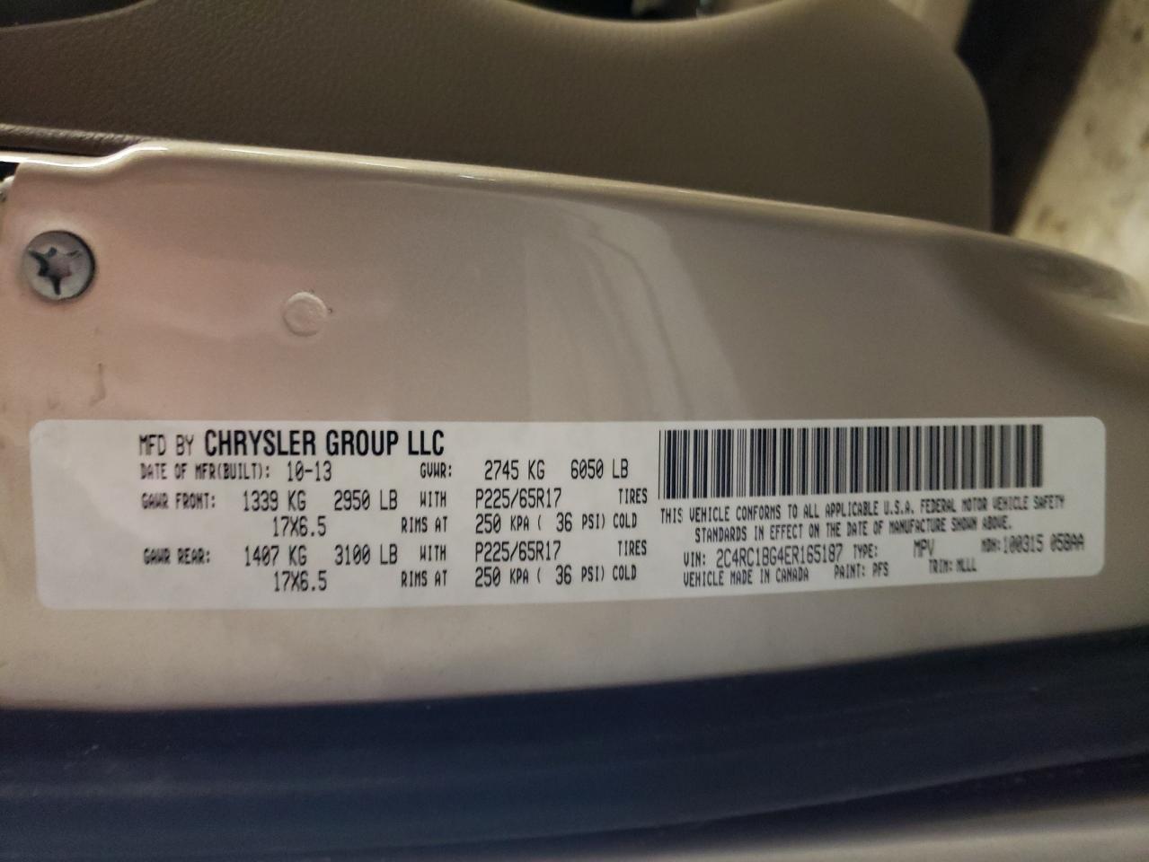Photo 10 from auction – 2014 CHRYSLER TOWN & COU with VIN 2C4RC1BG4ER165187