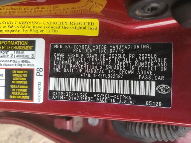 Photo 10 from auction – 2015 TOYOTA CAMRY LE with VIN 4T1BF1FK3FU992587