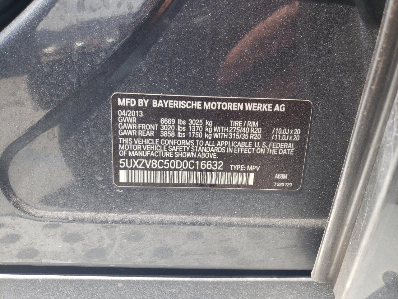 Photo 10 from auction – 2013 BMW X5 XDRIVE5 with VIN 5UXZV8C50D0C16632