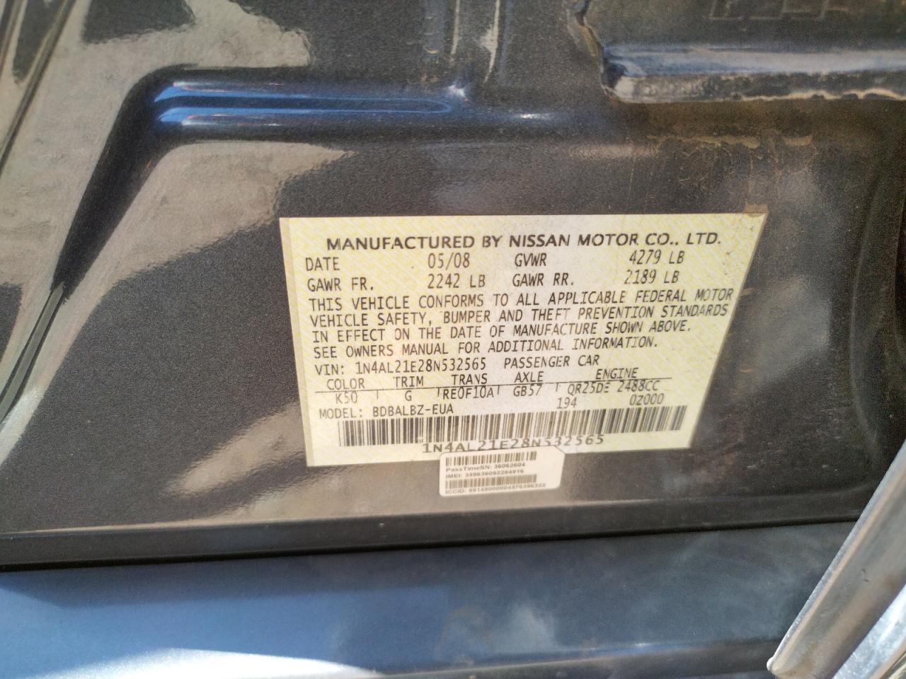 Photo 10 from auction – 2008 NISSAN ALTIMA with VIN 1N4AL21E28N532565