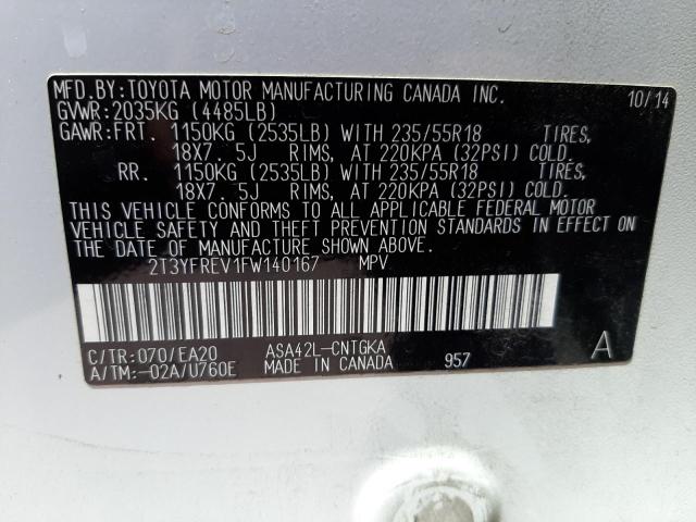 Photo 10 from auction – 2015 TOYOTA RAV4 LIMIT with VIN 2T3YFREV1FW140167