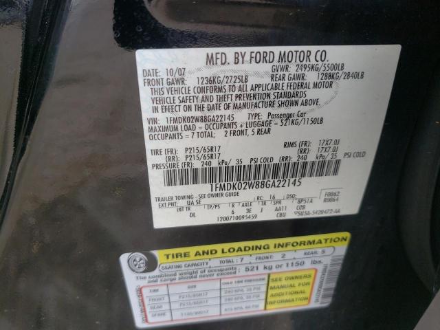 Photo 10 from auction – 2008 FORD TAURUS X S with VIN 1FMDK02W88GA22145