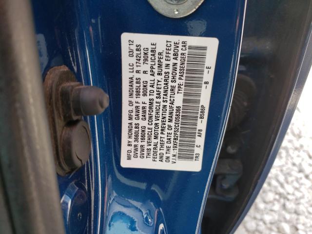 Photo 10 from auction – 2012 HONDA CIVIC LX with VIN 19XFB2F52CE058366