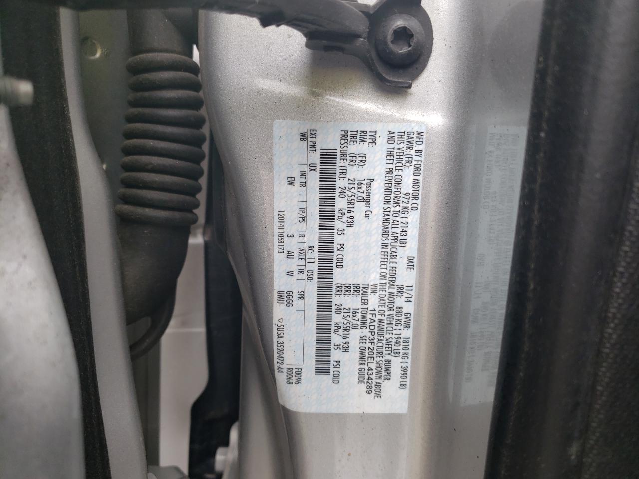 Photo 10 from auction – 2014 FORD FOCUS SE with VIN 1FADP3F20EL434289