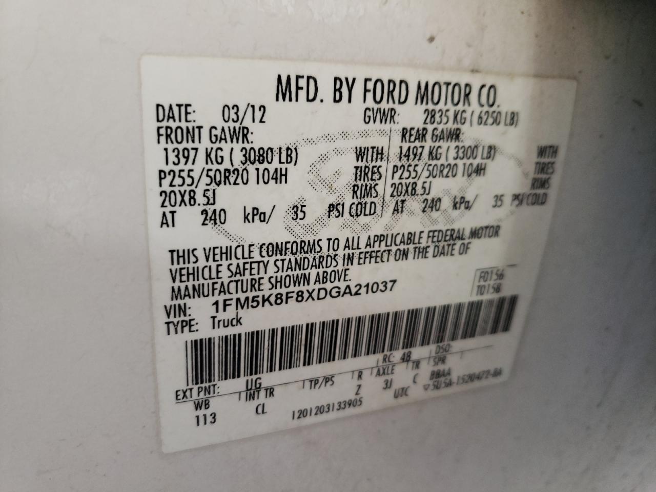 Photo 10 from auction – 2013 FORD EXPLORER L with VIN 1FM5K8F8XDGA21037