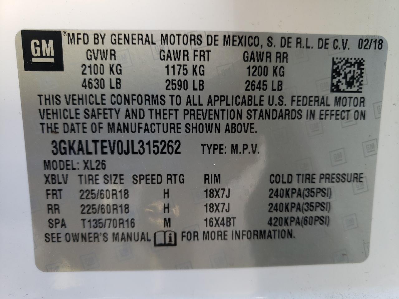 Photo 10 from auction – 2018 GMC TERRAIN SL with VIN 3GKALTEV0JL315262
